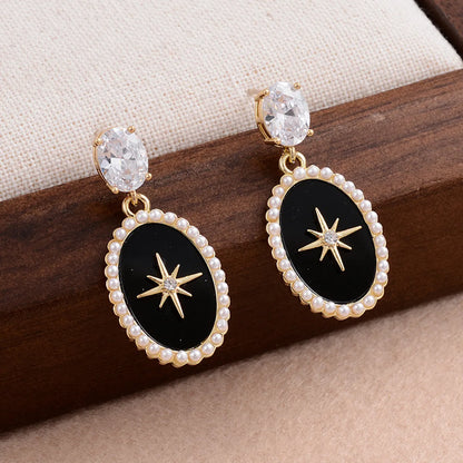 1 Pair Elegant Lady Romantic Geometric Plating Inlay Alloy Pearl Zircon 14k Gold Plated Drop Earrings