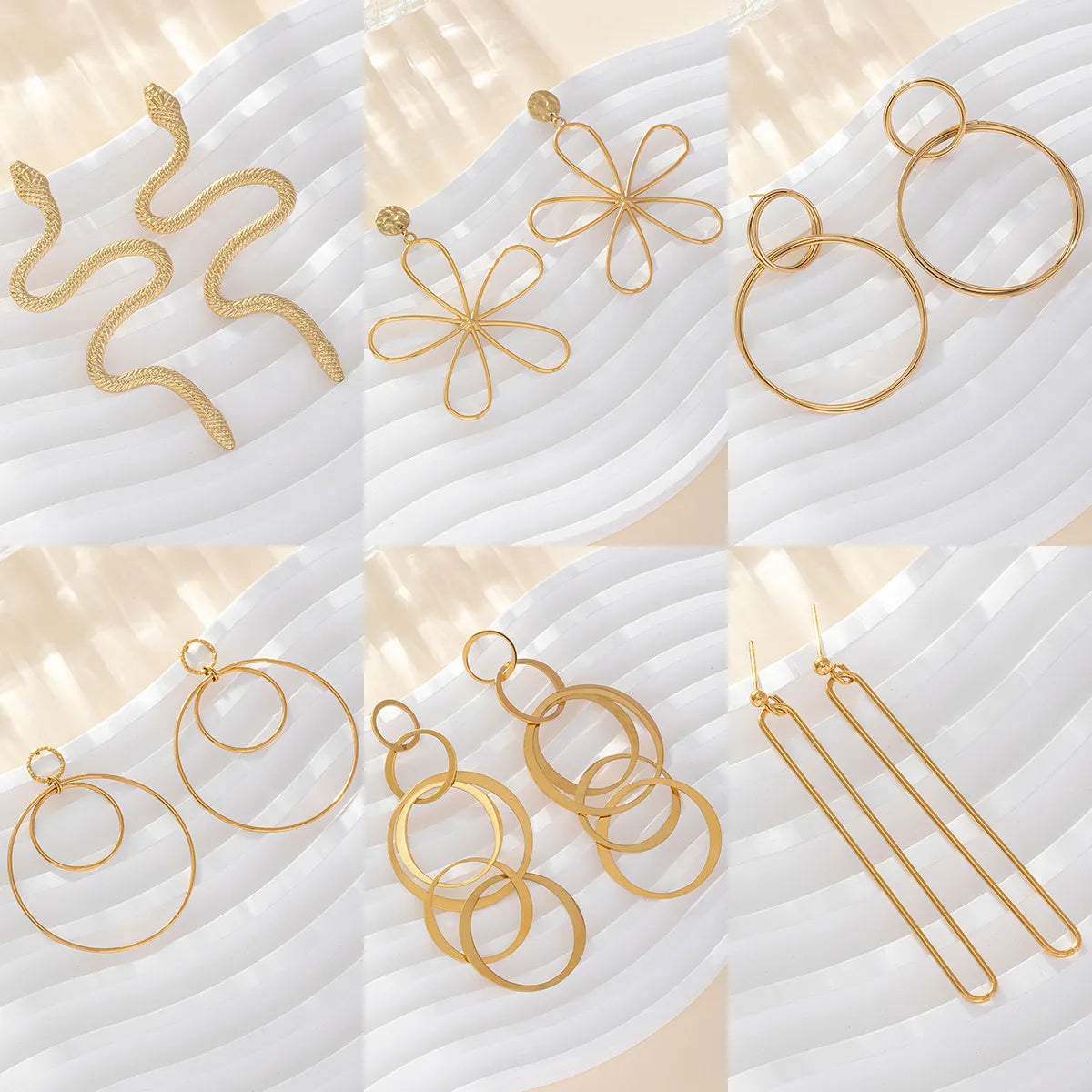 1 Pair Elegant Lady Round Flower Snake Plating 316 Stainless Steel  Titanium Steel 18K Gold Plated Drop Earrings