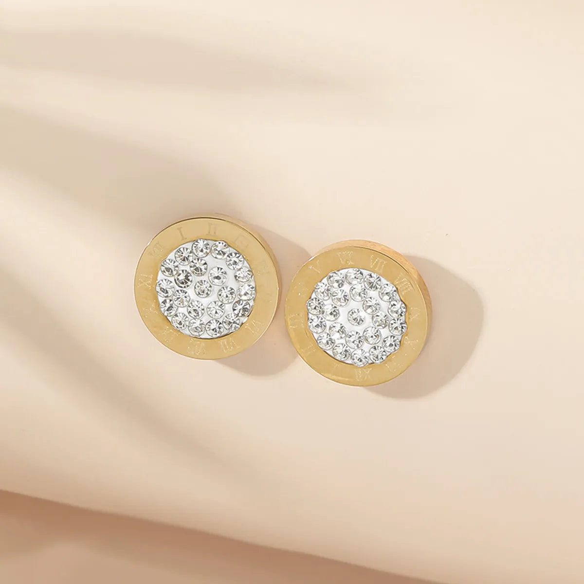 1 Pair Elegant Lady Round Inlay Stainless Steel Zircon Ear Studs