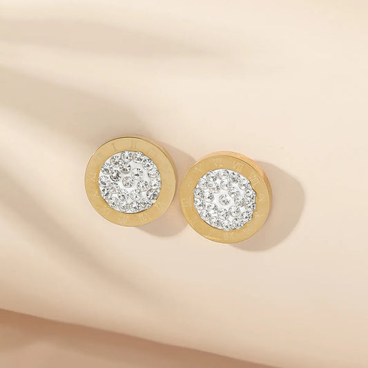 1 Pair Elegant Lady Round Inlay Stainless Steel Zircon Ear Studs