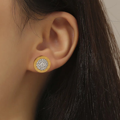 1 Pair Elegant Lady Round Inlay Stainless Steel Zircon Ear Studs