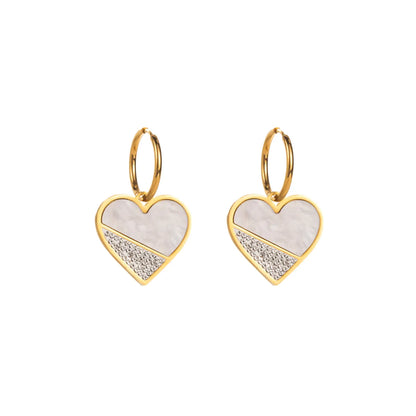 1 Pair Elegant Lady Round Square Heart Shape Inlay Titanium Steel Rhinestones Gold Plated Drop Earrings