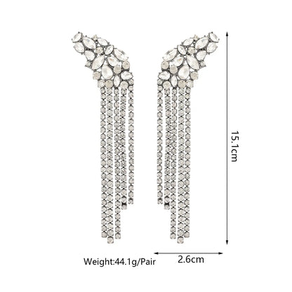 1 Pair Elegant Lady Shiny Tassel Inlay Alloy Glass Drop Earrings