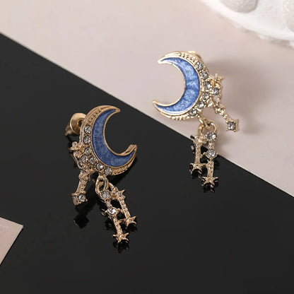 1 Pair Elegant Lady Simple Style Star Moon Enamel Alloy Zircon Drop Earrings