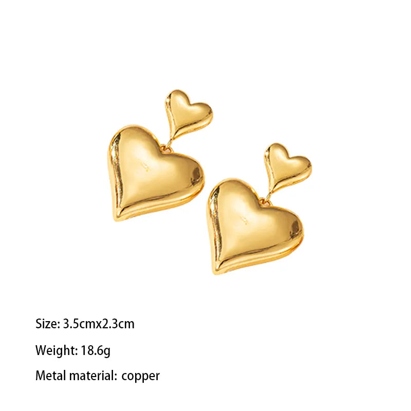 1 Pair Elegant Lady Solid Color Irregular Round Heart Shape Plating Copper Brass 18K Gold Plated Drop Earrings Ear Studs