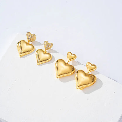 1 Pair Elegant Lady Solid Color Irregular Round Heart Shape Plating Copper Brass 18K Gold Plated Drop Earrings Ear Studs