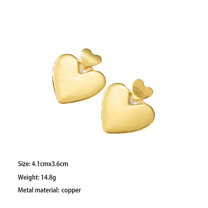 1 Pair Elegant Lady Solid Color Irregular Round Heart Shape Plating Copper Brass 18K Gold Plated Drop Earrings Ear Studs