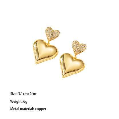 1 Pair Elegant Lady Solid Color Irregular Round Heart Shape Plating Copper Brass 18K Gold Plated Drop Earrings Ear Studs