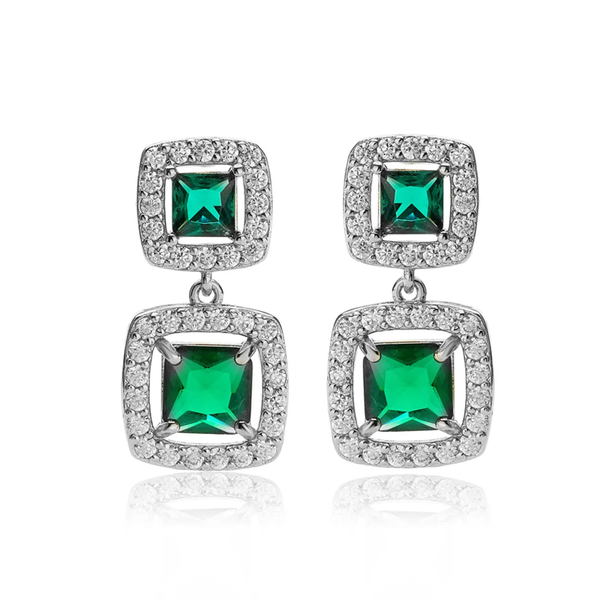 1 Pair Elegant Lady Square Plating Inlay Copper Zircon 18k Gold Plated Drop Earrings