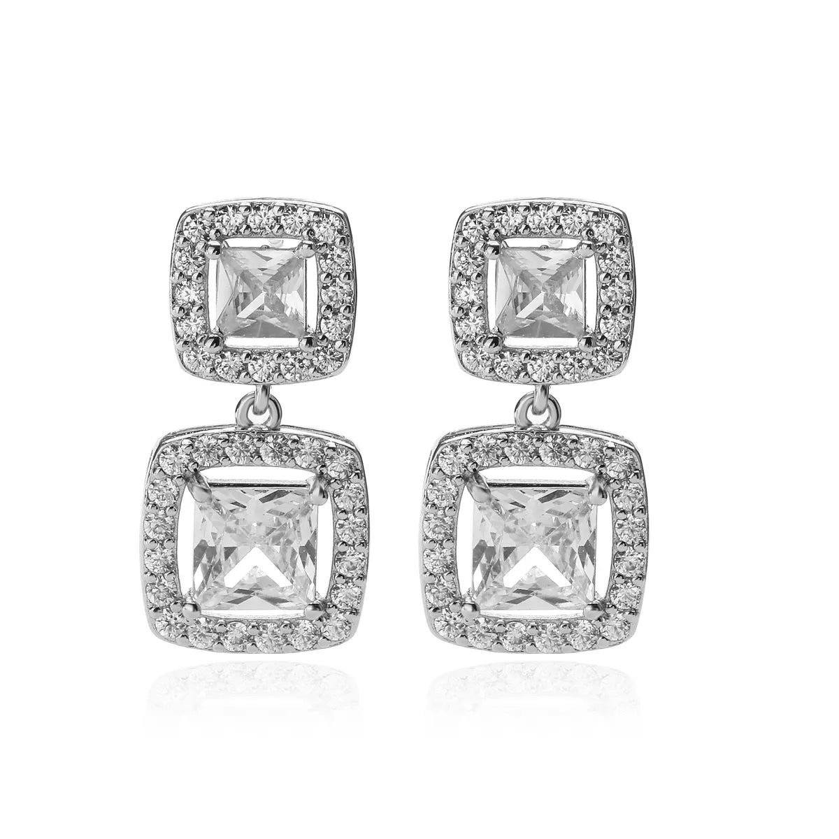 1 Pair Elegant Lady Square Plating Inlay Copper Zircon 18k Gold Plated Drop Earrings