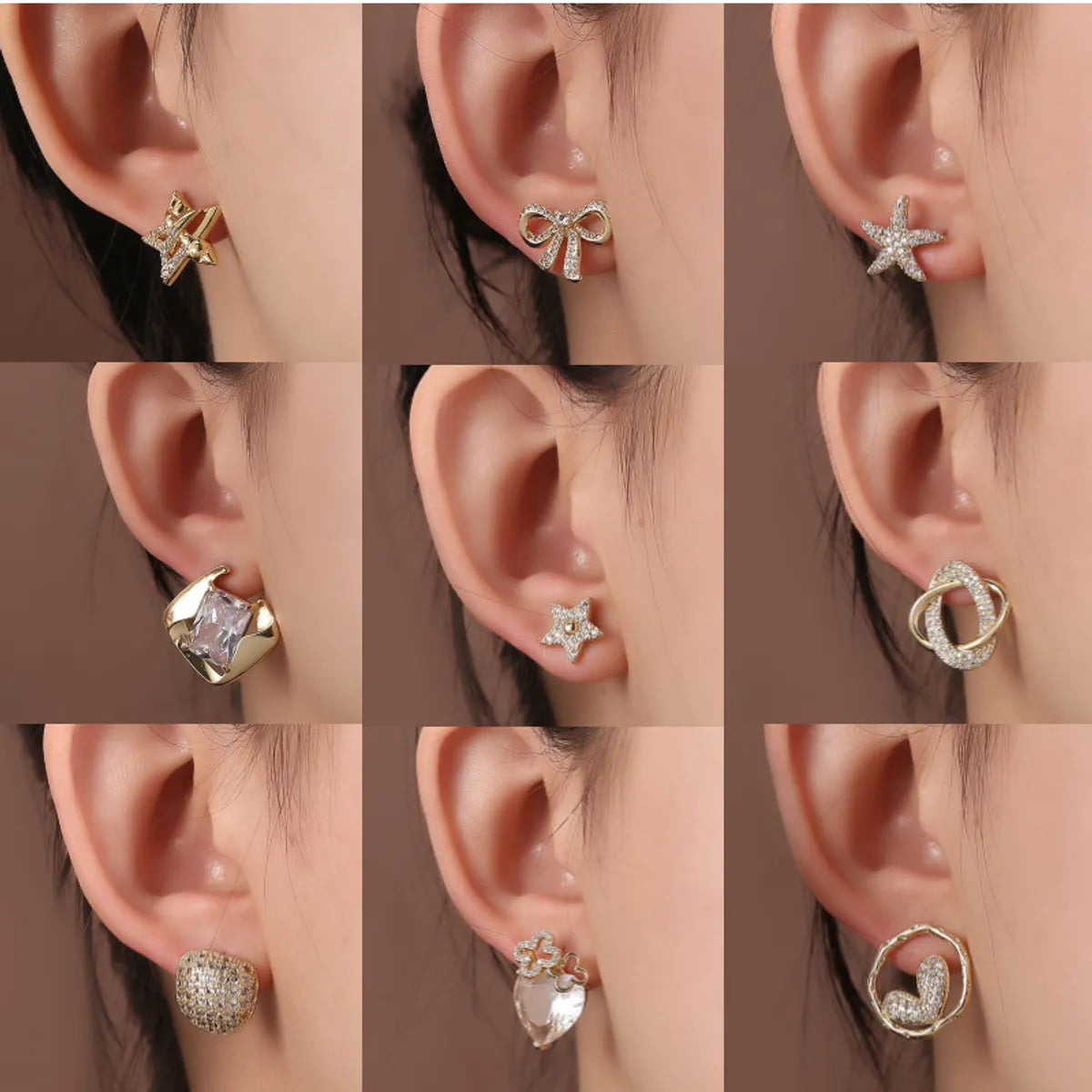 1 Pair Elegant Lady Star Heart Shape Butterfly Plating Inlay Copper Artificial Diamond Ear Studs