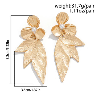 1 Pair Elegant Lady Streetwear Flower Ginkgo Leaf Plating Inlay Alloy Imitation Pearl Drop Earrings Ear Studs