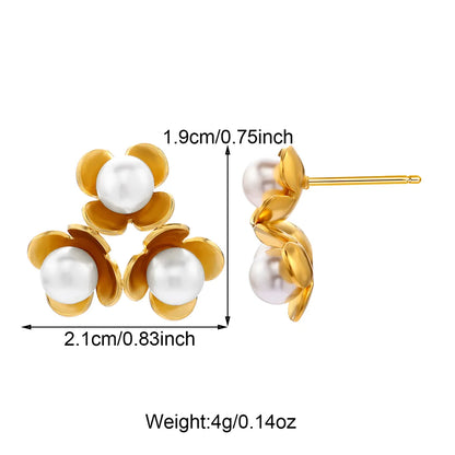 1 Pair Elegant Lady Streetwear Flower Inlay 304 Stainless Steel Artificial Pearls 18K Gold Plated Ear Studs