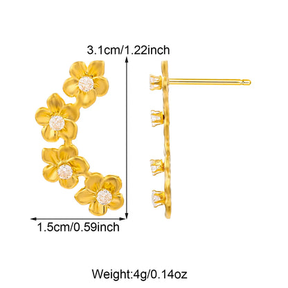 1 Pair Elegant Lady Streetwear Flower Inlay 304 Stainless Steel Zircon 18K Gold Plated Ear Studs