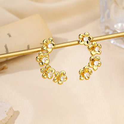 1 Pair Elegant Lady Streetwear Flower Inlay 304 Stainless Steel Zircon 18K Gold Plated Ear Studs