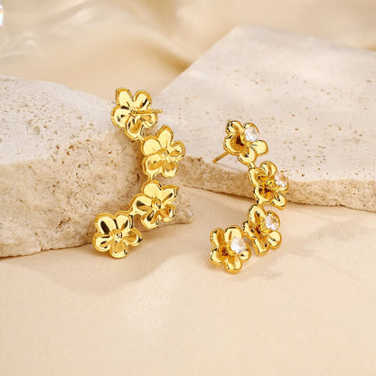 1 Pair Elegant Lady Streetwear Flower Inlay 304 Stainless Steel Zircon 18K Gold Plated Ear Studs