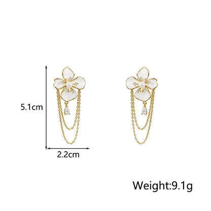 1 Pair Elegant Lady Streetwear Flower Tassel Inlay Alloy Imitation Pearl Rhinestones Drop Earrings