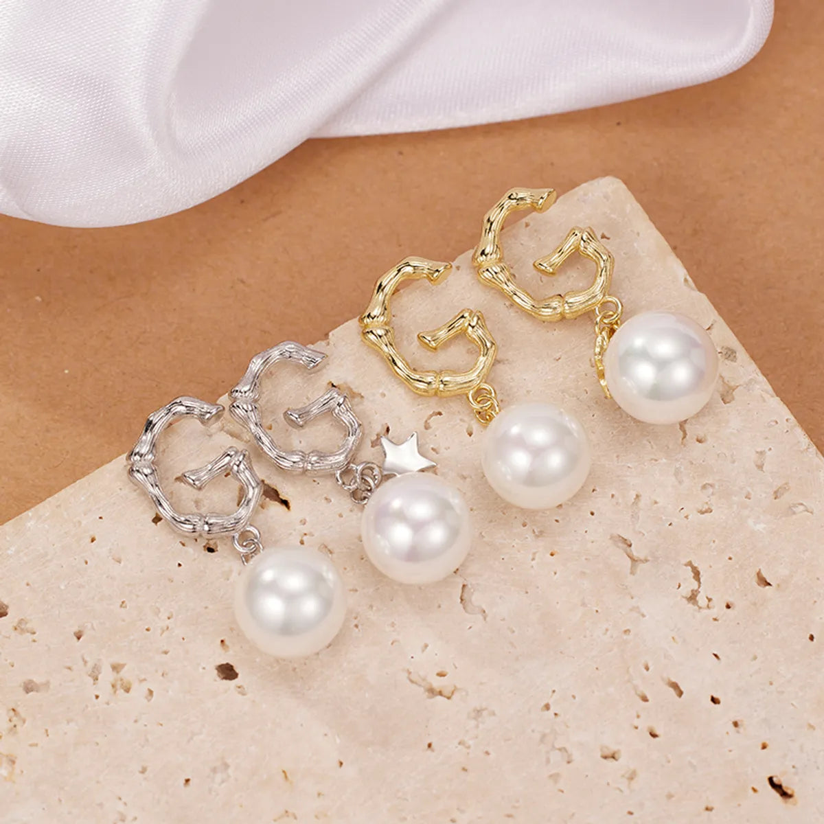 1 Pair Elegant Lady Streetwear Geometric Letter Polishing Plating Inlay Sterling Silver Artificial Pearls 18K Gold Plated White Gold Plated Drop Earrings