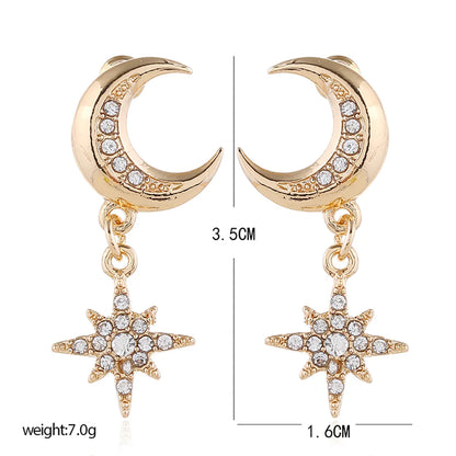 1 Pair Elegant Lady Streetwear Geometric Star Moon Inlay Alloy Rhinestones Gold Plated Drop Earrings