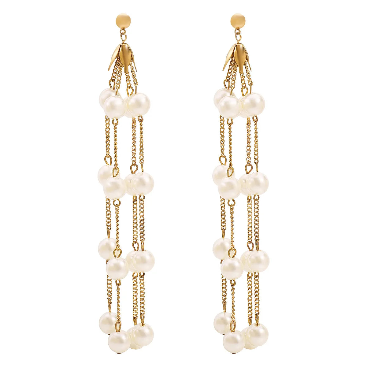 1 Pair Elegant Lady Streetwear Geometric Tassel Plating Artificial Pearl Alloy Drop Earrings