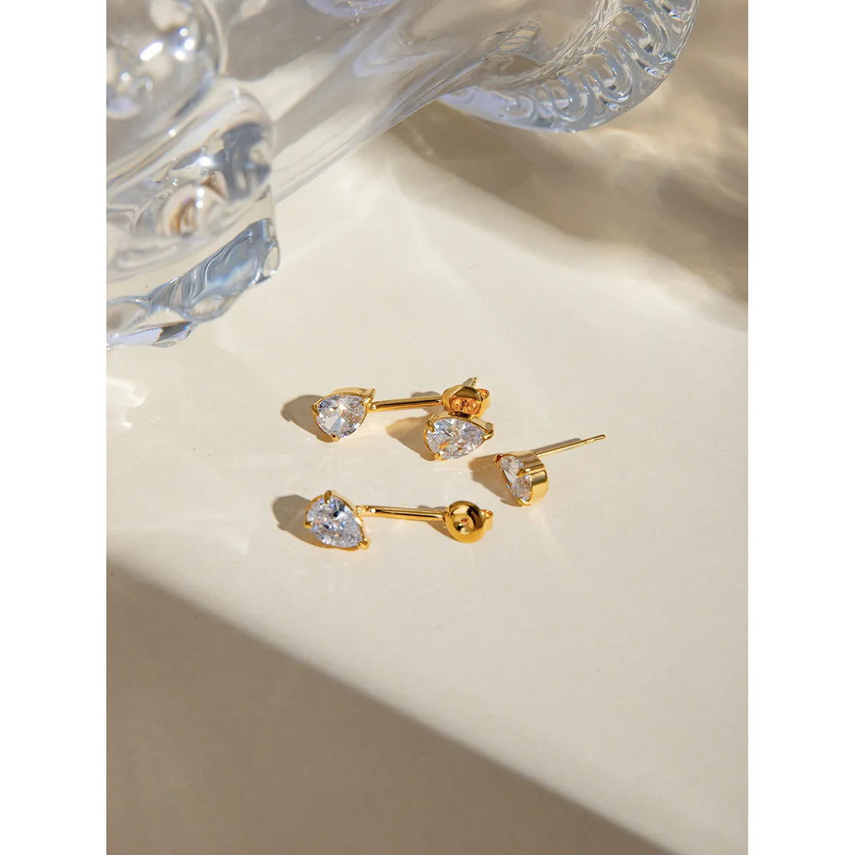 1 Pair Elegant Lady Streetwear Geometric Water Droplets Inlay 304 Stainless Steel Zircon 18K Gold Plated Drop Earrings