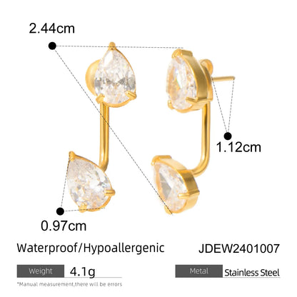 1 Pair Elegant Lady Streetwear Geometric Water Droplets Inlay 304 Stainless Steel Zircon 18K Gold Plated Drop Earrings