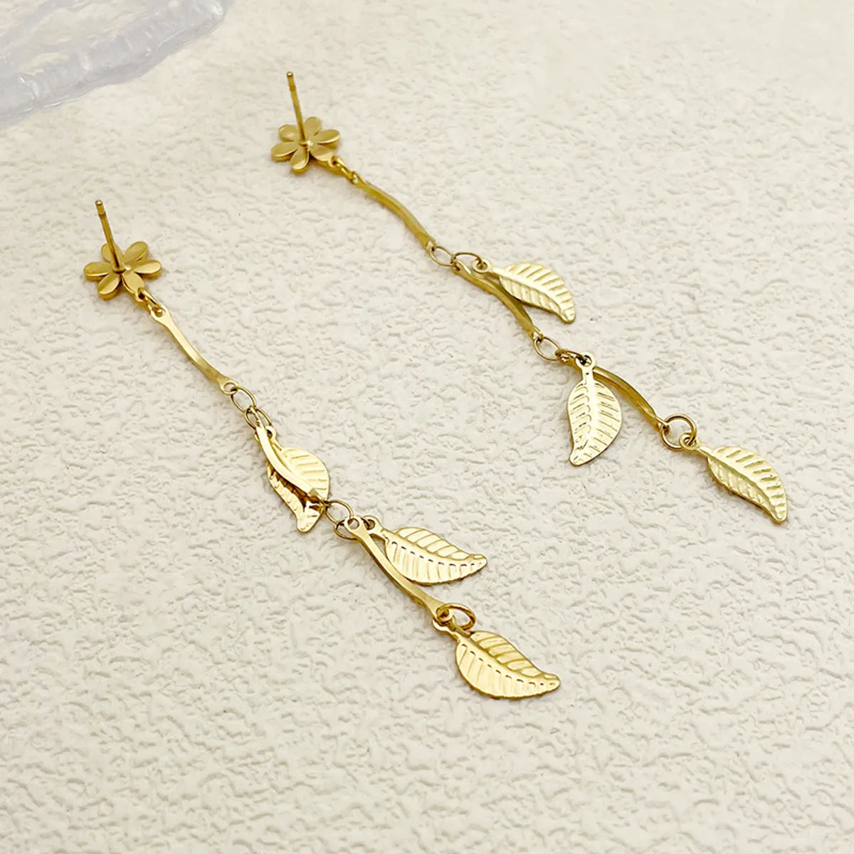 1 Pair Elegant Lady Streetwear Leaves Plating Stainless Steel Gold Plated Drop Earrings