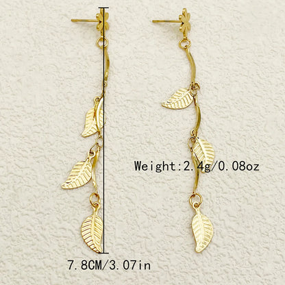 1 Pair Elegant Lady Streetwear Leaves Plating Stainless Steel Gold Plated Drop Earrings