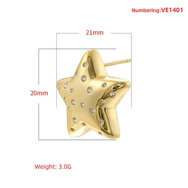 1 Pair Elegant Lady Streetwear Pentagram Plating Inlay Copper Zircon 18K Gold Plated Ear Studs