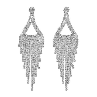 1 Pair Elegant Lady Streetwear Tassel Rhinestone Drop Earrings