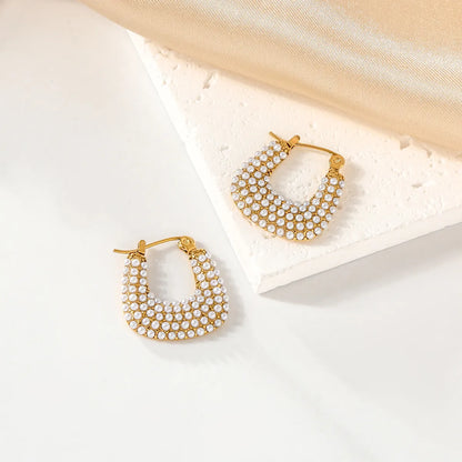 1 Pair Elegant Lady Streetwear U Shape Plating Inlay 304 Stainless Steel Pearl 18K Gold Plated Earrings