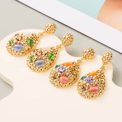 1 Pair Elegant Lady Streetwear Water Droplets Inlay Alloy Resin Resin Rhinestones 14K Gold Plated Drop Earrings