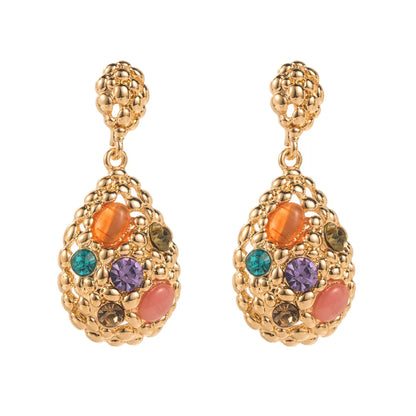 1 Pair Elegant Lady Streetwear Water Droplets Inlay Alloy Resin Resin Rhinestones 14K Gold Plated Drop Earrings