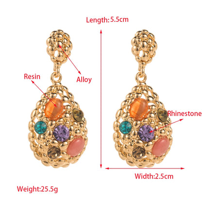 1 Pair Elegant Lady Streetwear Water Droplets Inlay Alloy Resin Resin Rhinestones 14K Gold Plated Drop Earrings