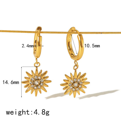 1 Pair Elegant Lady Sun Polishing Plating Inlay 304 Stainless Steel Zircon 18K Gold Plated Drop Earrings