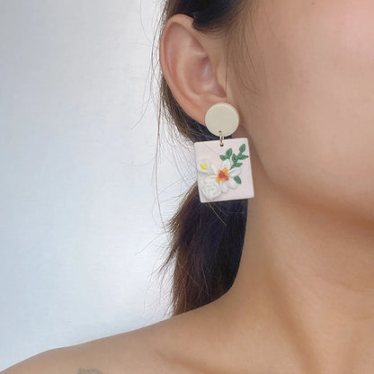 1 Pair Elegant Lady Sweet Geometric Flower Soft Clay Drop Earrings