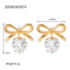 1 Pair Elegant Lady Sweet Heart Shape Bow Knot Inlay 304 Stainless Steel Zircon 18K Gold Plated Ear Studs