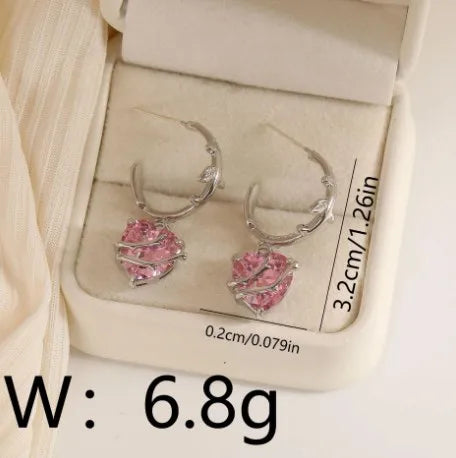 1 Pair Elegant Lady Sweet Heart Shape Plating Inlay Copper Zircon 16K Gold Plated Drop Earrings