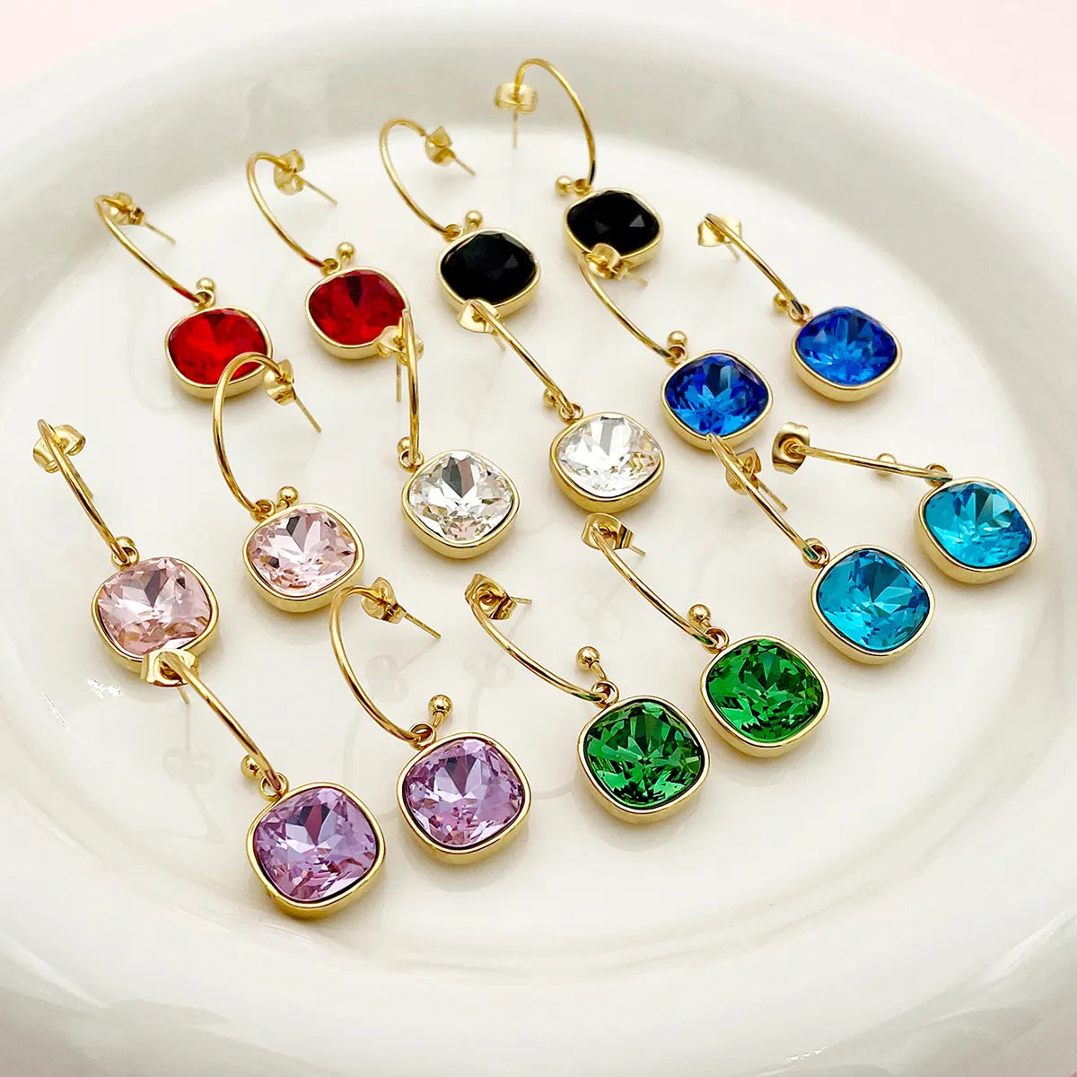 1 Pair Elegant Lady Sweet Square Polishing Plating Inlay Stainless Steel Zircon Gold Plated Drop Earrings