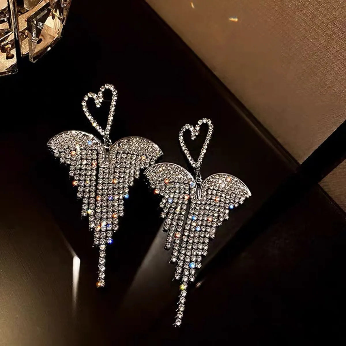 1 Pair Elegant Lady Tassel Heart Shape Bow Knot Inlay Metal Artificial Pearls Rhinestones Drop Earrings