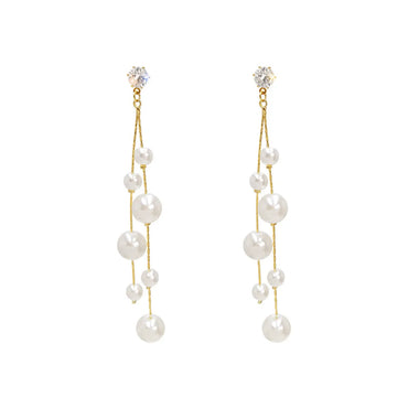 1 Pair Elegant Lady Tassel Imitation Pearl Alloy Drop Earrings