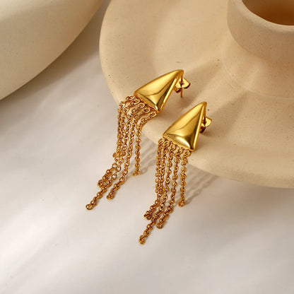 1 Pair Elegant Lady Triangle Tassel Plating Stainless Steel 18k Gold Plated Drop Earrings