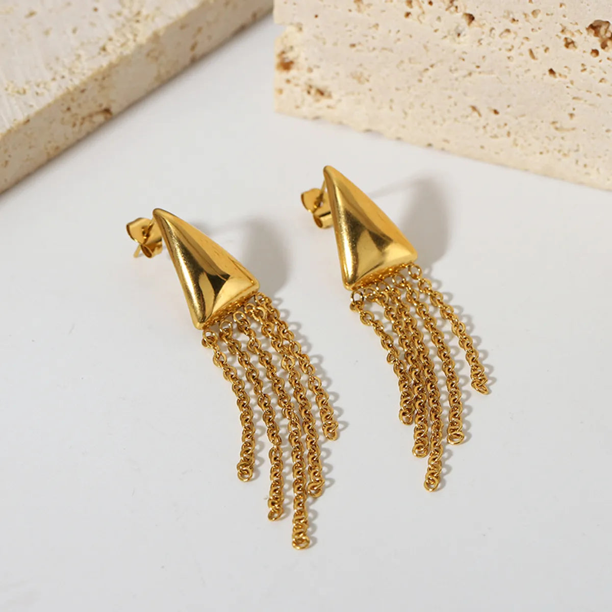 1 Pair Elegant Lady Triangle Tassel Plating Stainless Steel 18k Gold Plated Drop Earrings