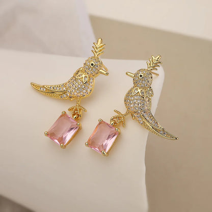 1 Pair Elegant Lady Vacation Bird Plating Inlay Copper Zircon 18k Gold Plated Drop Earrings