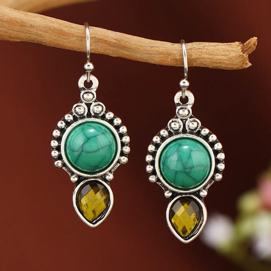 1 Pair Elegant Lady Water Droplets Inlay Zinc Alloy Artificial Crystal Turquoise Drop Earrings