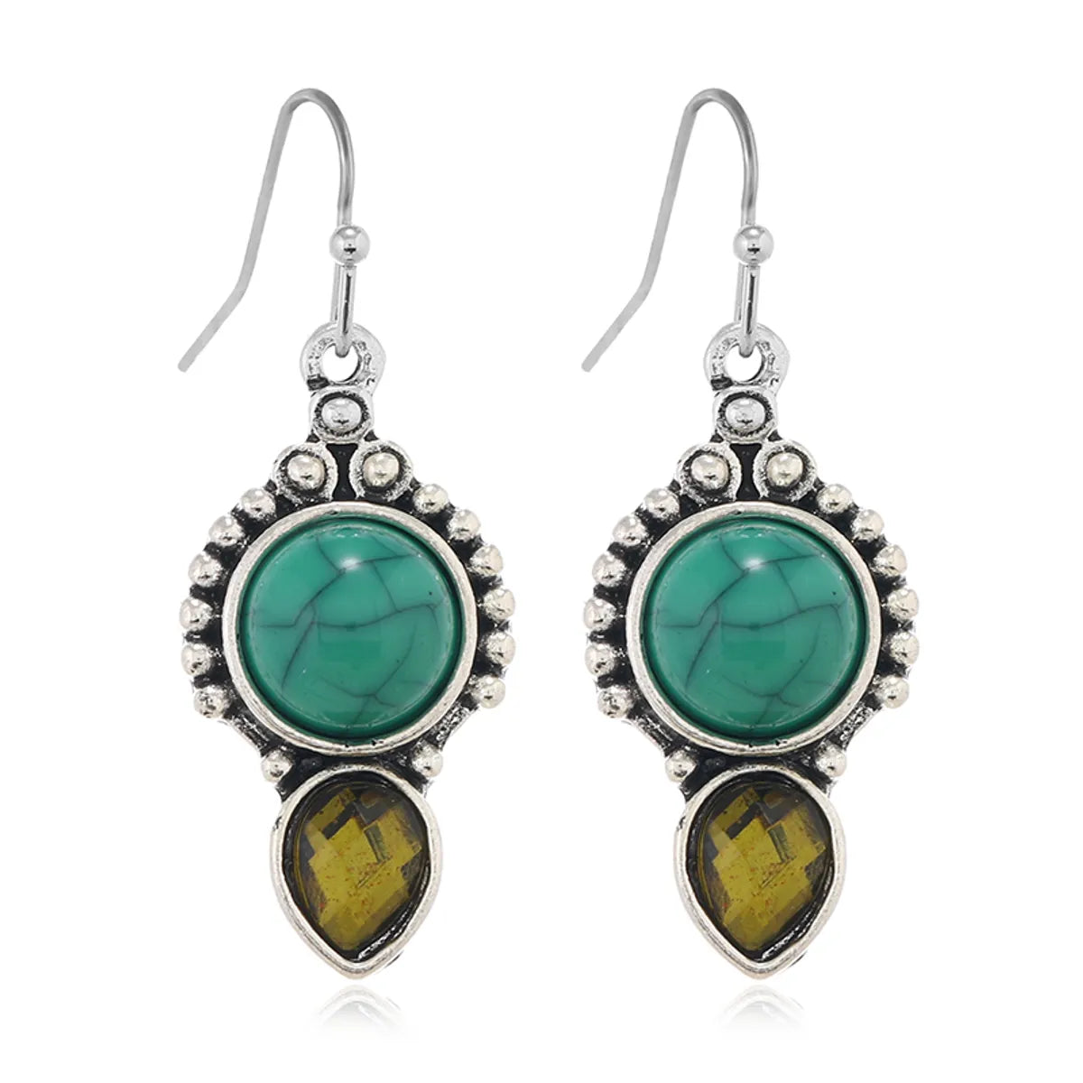 1 Pair Elegant Lady Water Droplets Inlay Zinc Alloy Artificial Crystal Turquoise Drop Earrings