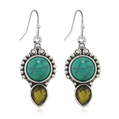 1 Pair Elegant Lady Water Droplets Inlay Zinc Alloy Artificial Crystal Turquoise Drop Earrings