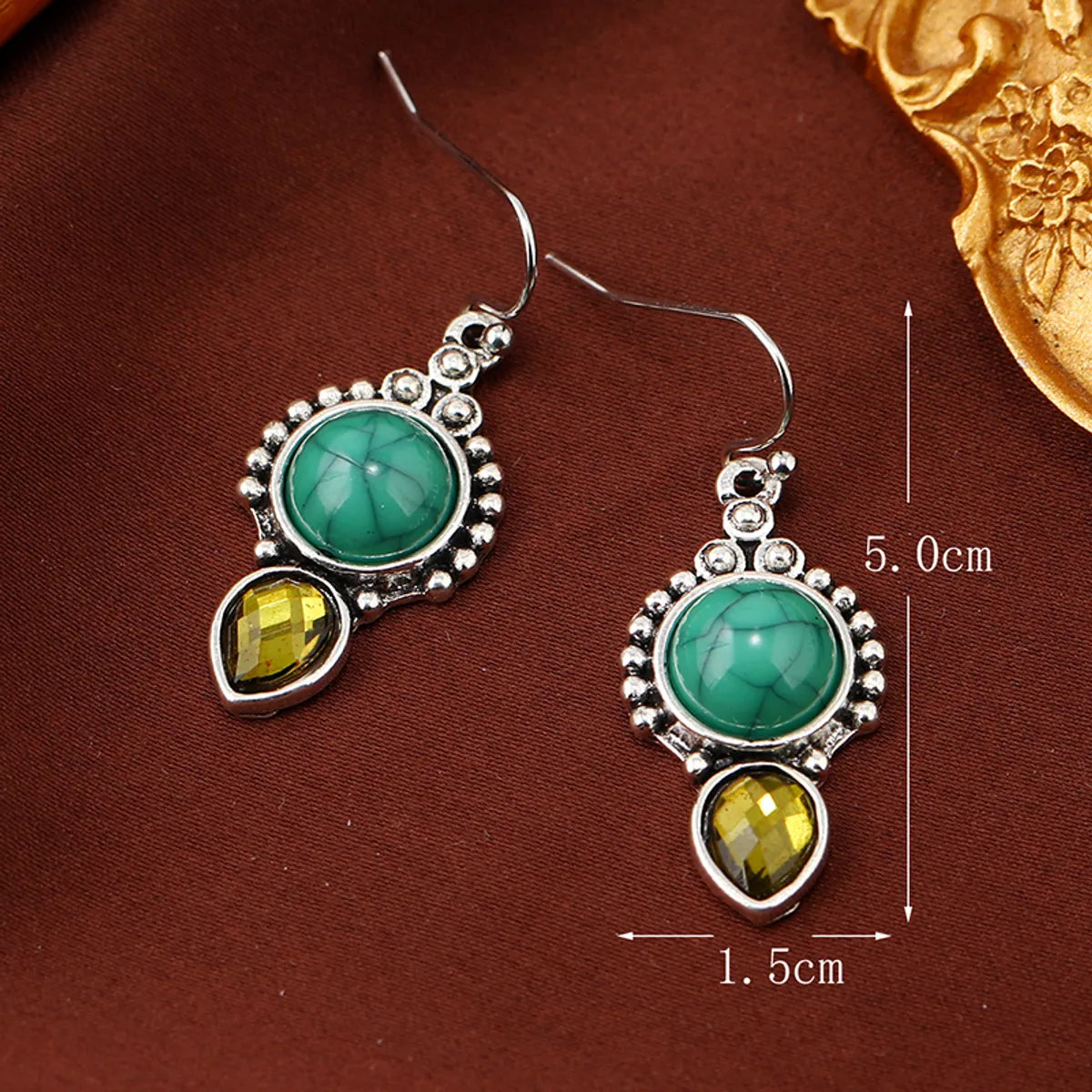 1 Pair Elegant Lady Water Droplets Inlay Zinc Alloy Artificial Crystal Turquoise Drop Earrings