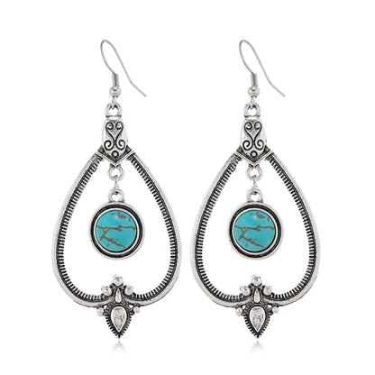 1 Pair Elegant Lady Water Droplets Inlay Zinc Alloy Turquoise Drop Earrings