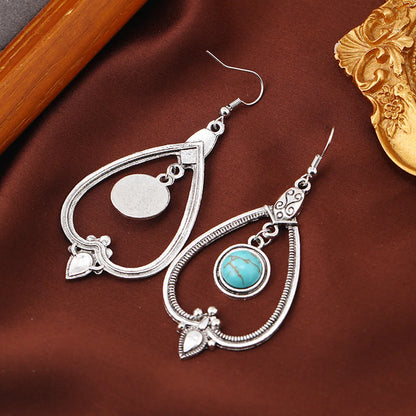 1 Pair Elegant Lady Water Droplets Inlay Zinc Alloy Turquoise Drop Earrings